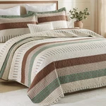Finlonte 100% Cotton King Size Quilt Set, Patchwork Striped Beddin.... Fixed Price $156.73.
