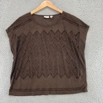 Chicos Top Womens 1 Us Medium Brown Perforated Microsuede Cap Sleeves Pullover*. Fixed Price $17.09.