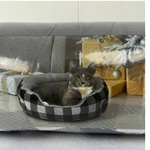 Vibrant Life Round Cuddler Small Dog / Cat Bed Black And White Plaid 19"X6", Nib. Fixed Price $16.99.
