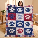 Patriotic Dog Paw Quilt Blanket Red White Blue Pet Lover Gift Cozy Throw Usa. Fixed Price $43.66.