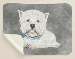 Highland Terrier Westie Puppy Dog Blue Ribbon Sherpa Fleece Throw Blanket. Fixed Price $55.95.