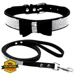 Pimaodog Xs Black Suede Crystal Collar Leash Combo. Fixed Price $34.99.