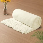 Vonty Ivory White Knitted Blanket With Tassels Fringe 50" X 60", Super Soft K.... Fixed Price $31.38.