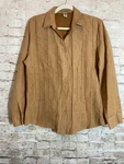 Notations Top Womens Medium Camel Brown Microsuede Pleated Button Up Stretch. Fixed Price $19.99.