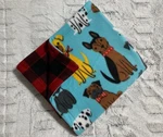 Dog Fleece Blanket New Small 28" X 36" Print On Blue With Red & Black Check. Fixed Price $20.00.