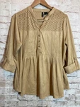 New Directions Popover Top Womens 1X Camel Brown Microsuede Laser Cut Stretch. Fixed Price $24.99.