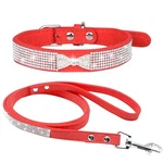 Haoyueer Red Suede Rhinestone Pet Collar & Leash Set - Dazzling Elegant. Fixed Price $28.86.