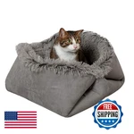 Furhaven Self-warming Cat Bed 4-IN-1 Washable Plush Faux Gray Large 35.5X30. Fixed Price $39.73.