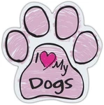 Pink Scribble Paws: Love My Dogs Shaped Car Magnets. Fixed Price $8.49.