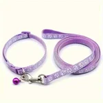 Pet Collar & Leash Cat Dog 2 Pieces Set W/bell Safety Buckle Paws Light Purple. Fixed Price $16.76.