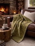 Lime Green Wool Throw Blanket Herringbone Weave Fuzzy Soft Cozy Cottage GRN-36. Fixed Price $16.40.