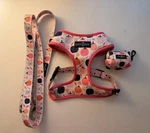 Lucy & Pink Pumpkin Coffee Dog Harness And Leash Reversible Medium Poop Bag. Fixed Price $35.00.