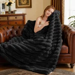 Vfroo Faux Fur Throw Blanket For Couch, 850GSM Cozy Soft Plush Thick Striped Lux. Fixed Price $75.16.