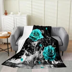 Feelyou Teal Rose Flannel Fleece Throw Blanket Queen 90"X90" Romantic Floral .... Fixed Price $55.41.