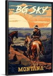 Big Sky Montana Cowboys Travel Poster Framed Canvas Old West Canyon Art. Fixed Price $69.95.