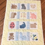 Vintage Quilted Yellow Blue Baby Blanket 1980 Animal Grid 35X45 Unisex. Fixed Price $29.99.