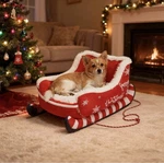 Christmas Cat Bed Holiday Sleigh Dog Winter Soft Warm Pet. Fixed Price $65.00.