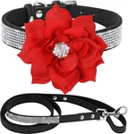 Pimaodog Bling Rhinestone Soft Suede Leather Collar & Leash Set - All Sizes. Fixed Price $42.40.