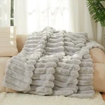 The Nantucket Blanket - Luxecomfort Faux Fur Striped 60"X70" Pebble G.... Fixed Price $100.68.