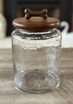 Glass Dog Treat Jar Round With Wooden Lid Bone Handle Canister. Fixed Price $16.88.