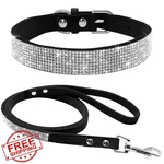 Pimaodog Suede Bling Collar And Leash Set - Xxs Black, Rhinestone Crystal. Fixed Price $27.99.