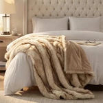 Faux Fur Throw Blanket - Ultra Long Pile, Luxury Fluffy Fox Golden With Brown Ti. Fixed Price $92.99.
