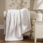 Evergrace Classic Cable Jacquard Sherpa Fleece Throw Blanket For Couch, Soft. Fixed Price $19.99.