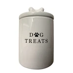 Barnyard Designs White Ceramic Dog Treat Canister Jar With Bone Handle Lid. Fixed Price $30.00.