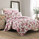 Laura Ashley Pink Rose Floral, Cotton Coverlet, Bedspread, Quilt Set W/sham Twin. Fixed Price $106.90.