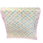 Vintage Baby Quilt Pink Satin Trim Cozy Flannel Pastels Animals Duck Giraffe. Fixed Price $24.99.