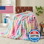 Rynghipy Faux Fur Throw Blanket Tie Dye Colorful Rainbow For Couch Plush. Fixed Price $79.15.