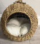 Dog Bed Woven Wicker Cave W/ Handles For Small Cats With Cushion Usa. Fixed Price $68.95.