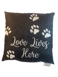 Throw Pillow Dog Print Black White Paws 16X16 Love Lives Here. Fixed Price $18.50.