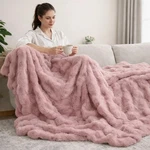 Ghouse Pink Faux Rabbit Fur Throw Blanket For Couch, Bubble Plush Decorative .... Fixed Price $116.89.