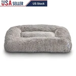 Large Bolster Dog Bed Furry Plush Supportive Foam Friendly Washable Cover. Fixed Price $37.45.