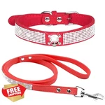 Pimaodog Suede Leather Bling Crystal Collar Leash Red Size. Fixed Price $20.00.