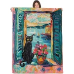 Colorful Black Cat BLANKET,50X60IN,COZY Flannel Throw With Vibrant Coastal Wi.... Fixed Price $43.27.