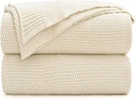 Cream Cotton Cable Knit Throw Blanket For 60"X80", Oversize,. Fixed Price $57.31.