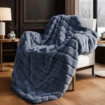 Deluxe Sheared Rabbit Faux Fur Throw Blanket Soft Fuzzy Plush Blue 50X60 Inch. Fixed Price $54.67.