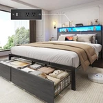 Queen Full Size Bed Frame With Storage Headboard &charging Station Led Lights. Fixed Price $155.82.