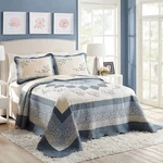 Modern Heirloom Blue Floral Embroidered Quilted Bedspread - Lightweight Breathab. Fixed Price $88.09.
