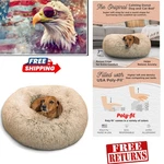 Stylish Taupe Shag Faux Fur Donut Dog Bed - Perfect For Stress Relief, 23". Fixed Price $38.38.