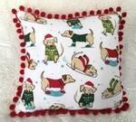 Vintage Christmas Tea Towel Throw Pillow Puppy Dogs Snow Includes Insert 16". Fixed Price $12.59.