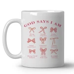 Jkmbn Christian Pink Bows Coffee Mugs, God Says Am, 11 Ounces, Bible. Fixed Price $24.24.