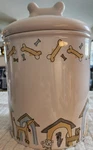 Signature Housewares Ceramic Dog Treat Canister With Bone Handle.. Fixed Price $23.00.