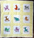 Baby Blanket Quilt Cute Animals Deer Kitten Duck Puppy Squiell Yellow Pink Green. Fixed Price $14.99.