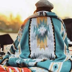 Aztec Patterned Throw Blanket With Soft Sherpa Lining, 60" X 80", Teal. Fixed Price $66.80.