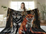 Wolf Fox Blanket Cozy Woven Cotton Animal Wildlife Throw Gift. Fixed Price $75.36.