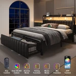 Full Queen Led Bed Frame With Charging Station&upholstered Storage Headboard. Fixed Price $167.99.