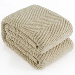 Knitted Blanket 60"X80", Light Beige Throws For Bed, Super Soft Bo.... Fixed Price $83.88.